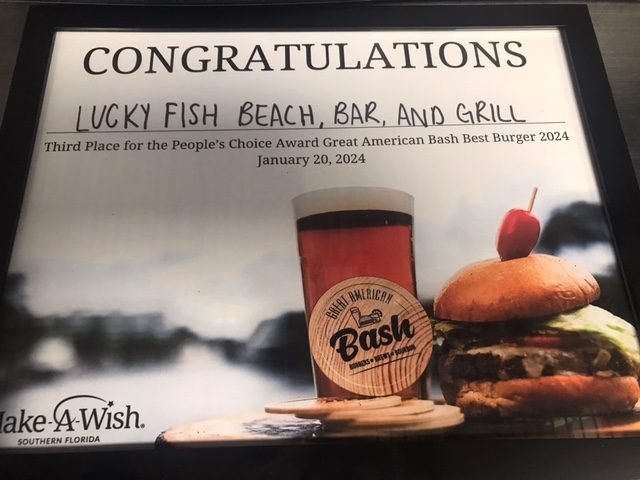 Lucky Fish Pompano Team winning certificate for BEST BURGER category.