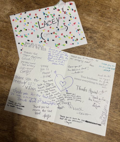 Cary NC medical staff card for victims unit. NC Carolina Ale House teams visit first responders and medical staff for Labor Day 2025 to bring food to share and love.